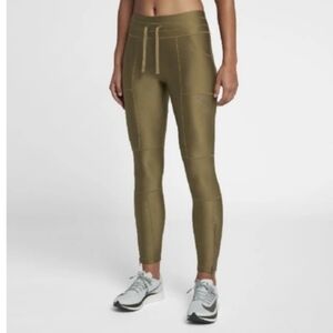 Nike Women's Utility Training Tights In Lichen Brown Woth Shine Small Ankle Zips
